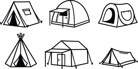 Six different camping tents icons © Royal Ability