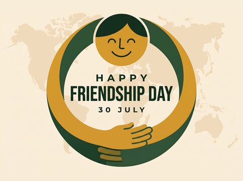 Happy Friendship Day Hug Illustration with Global Background, Love, Care, Human Connection, Kindness, Unity, and International Friendship Concept