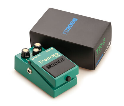 boss tremolo guitar effects pedal path isolated on white
