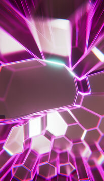 Abstract pink hexagonal render with various shapes