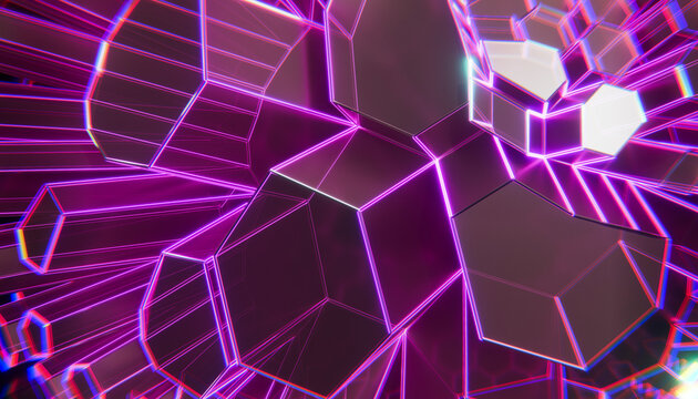Vibrant 3D render of pink hexagonal structures