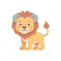 Obraz premium Cute Cartoon Lion Cub: A charming and friendly cartoon lion cub with a fluffy mane and a big smile stands proudly, exuding innocence and playful energy.