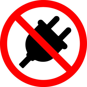 Black electrical plug symbol inside red circle with diagonal line during daytime