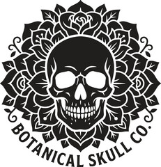 Fototapeta premium Botanical skull co typography emblem with floral mandala vector