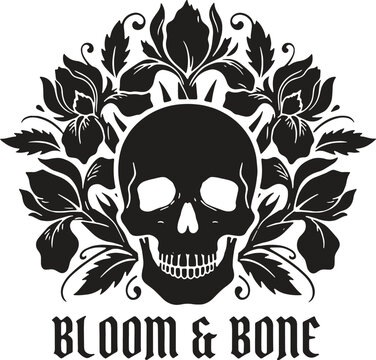 Bloom and bone typography with botanical floral skull vector design