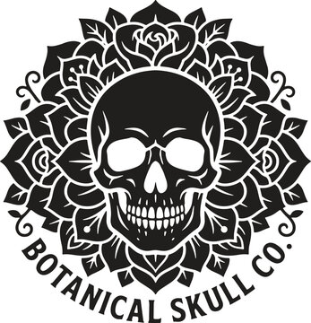 Botanical skull co typography emblem with floral mandala vector