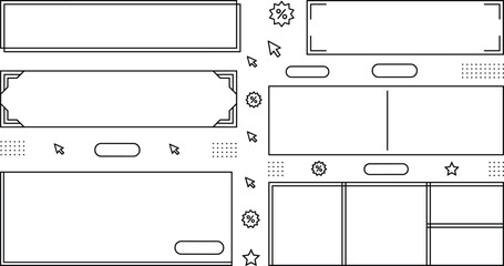Web Advertising Promotional Banner Wireframe Template Set with Empty Digital Marketing Coupon Frames Call to Action Buttons and Mouse Cursor Arrow Line Icons © Morjina