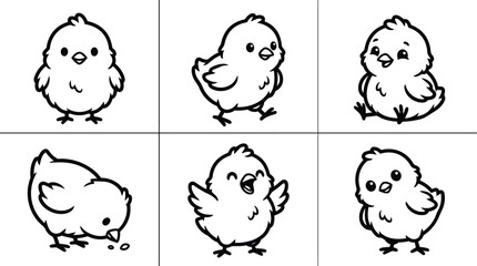 Cute black and white cartoon chicks in different poses vector art © Royal Ability