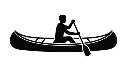 Canoe with paddler depicted in a black silhouette against a white background © Sohel