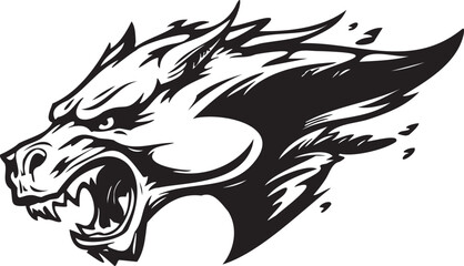 Aggressive Mythical Creature Head Mascot Vector Illustration - Fierce Dragon or Wolf Hybrid Logo for Esports, Gaming and Tattoo Design © Mojibur