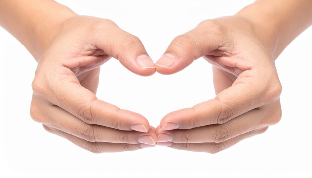 Two hands cupped together carefully to form a protective shell shape, symbolizing safety and keeping things secure, isolated on white.