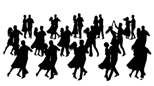 Group of people dancing together outdoors isolated on transparent background