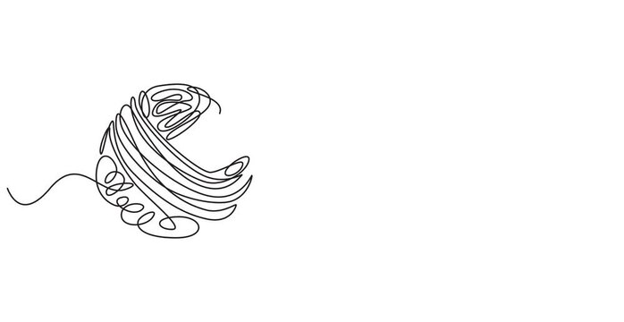Animated self drawing of  Ball of yarn continuous line sign. Round skein of knitting thread isolated on white background, Ball of yarn in continuous one line art drawing style, video line art,4K video