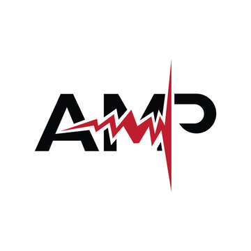 Amp logo design with red heartbeat cardiogram line graphic heartbeat abstract