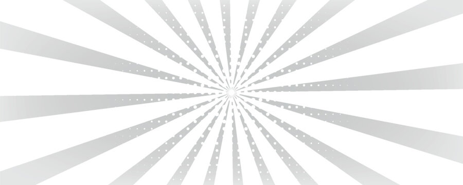 Abstract sunburst gray white radial sunrays 16:9 ratio background perfect for banner backdrop, advertisement, presentations and modern designs. Sunbeam flat style background. Vector illustration.
