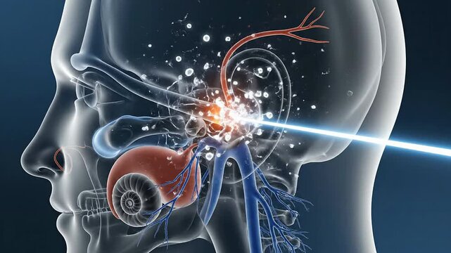 3D Medical Scan Of Ear Pain - Detailed Anatomy Illustration With Highlighted Nerves And Structures On Transparent Background
