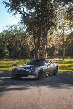 Came wrapped 2007 Chevrolet Corvette C6 in Beaufort, South Carolina, July 14, 2026