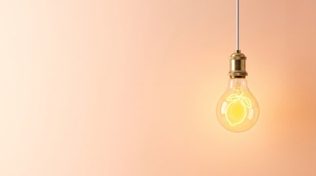 Vintage Hanging Edison Light Bulb on Soft Beige Background Minimal Creative Interior Illumination Concept
