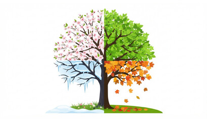 Fototapeta premium Four Seasons Tree Nature Cycle Editable Vector Illustration