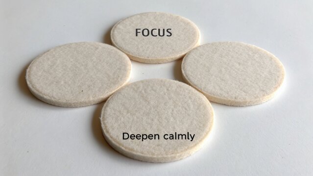 Motivational felt circles with inspirational words promoting mindfulness and focus for stress relief activities and meditation practices
