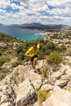 Trail running by the sea with a scenic view