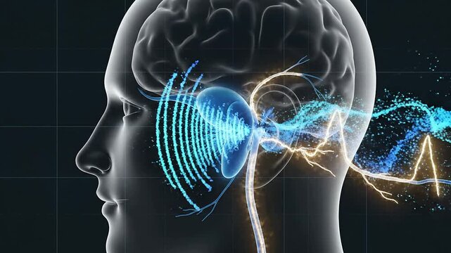 Advanced Hearing Loss Scan Visualizing Inner Ear and Brain Connectivity in Transparent Design for Medical and Healthcare Applications