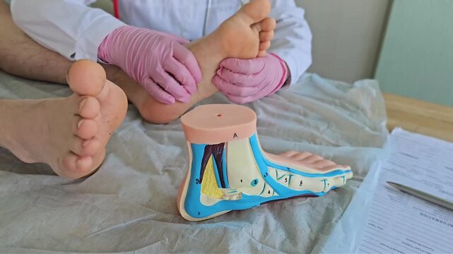 Learning about foot anatomy with a model in a classroom setting