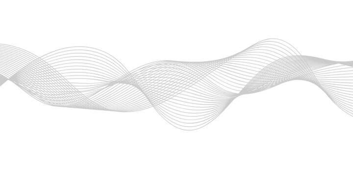 abstract wave pattern graphic, clean, minimalist, smooth, flowing, light grey lines creating undulating curves across a white background, symbolizing data flow, sound waves, or energy.
