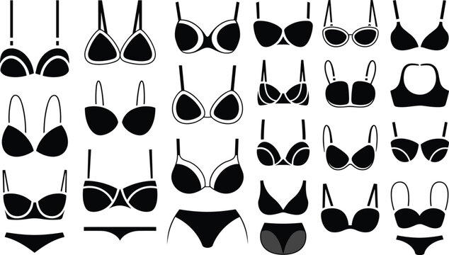 Women's Bikini and Swimwear Collection with Various Swimsuit Styles Vector Silhouette Set