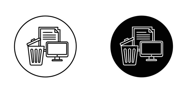 File deletion and computer trash bin icon pair for digital data management with computer document management trashcan