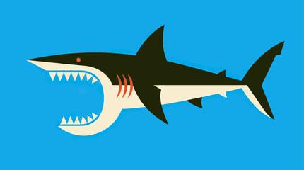 Fototapeta premium Aggressive Great White Shark with Open Mouth and Sharp Teeth, Isolated on Blue