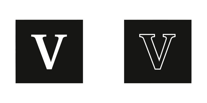 Letter v icon in square set with alphabet typography character interface lettering illustration isolated outlined