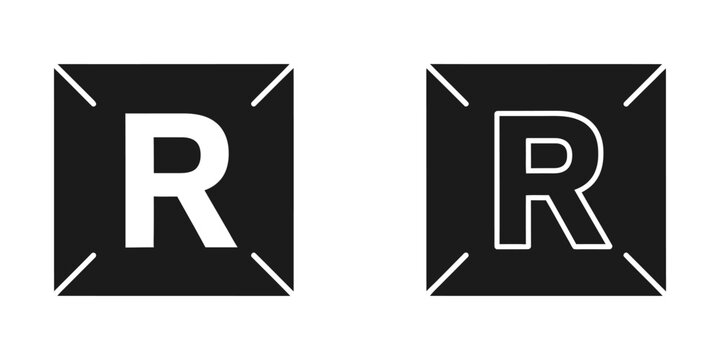 Letter r icon in decorative square frame with alphabet typography character interface lettering illustration