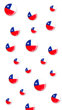Staggered seamless pattern of glossy button badges featuring the national flag of Chile, retro patriotic pins isolated on transparent background, vertical 9:16 PNG format