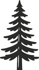 Obraz premium Black silhouette of a tall evergreen pine tree, isolated on white background.