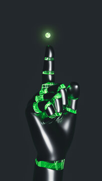 Robotic hand demonstrates energy concept with glowing sphere
