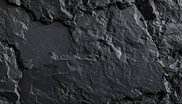 Natural Black Slate Stone Texture, Rugged Dark Rock Background with Copy Space