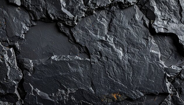 Natural Black Slate Stone Texture, Rugged Dark Rock Background with Copy Space