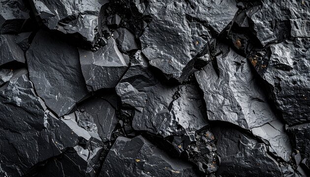 Natural Black Slate Rock Texture, Dark Layered Stone Background with Copy Space