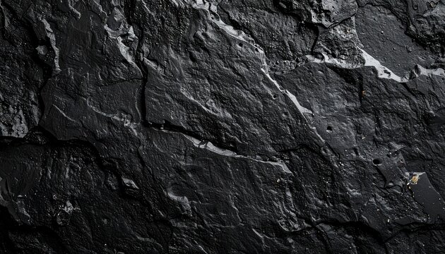 Natural Black Slate Stone Texture, Dark Rock Wall Background with Copy Space