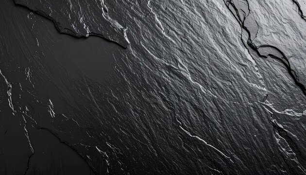 Natural Black Slate Stone Texture, Dark Layered Rock Background with Copy Space
