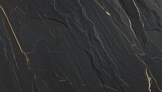 Luxury Black Slate Texture with Elegant Gold Veins, Premium Dark Stone Background