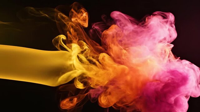 Orange and pink ink swirling against black background