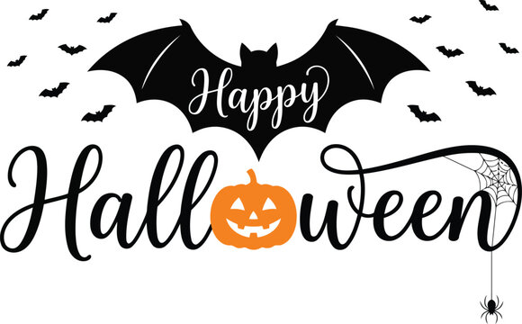 Halloween Bat and Pumpkin Graphic with Spiders and Bats Featuring Design, Illustration, Vector with Holiday and Celebration