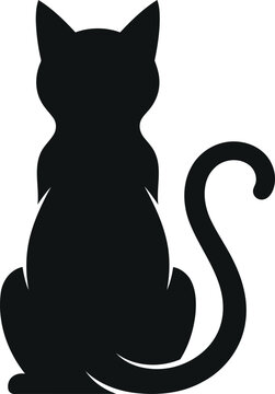 Cat Silhouette Sitting with Tail Curled Around Body Featuring Black, Animal, Pet with Feline and Vector Elements
