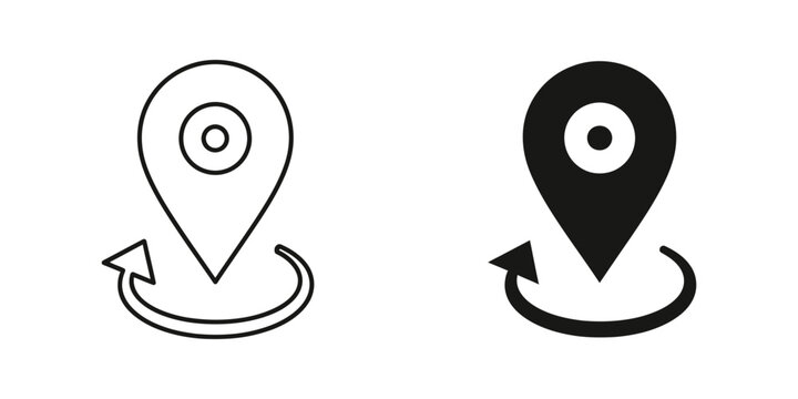 Location map pin with rotation arrow icon set location navigation rotation tracking position direction interface