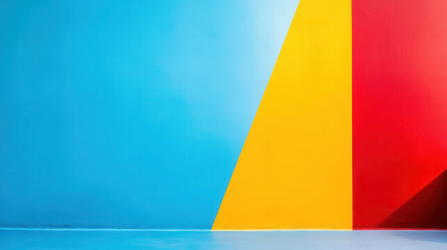 Bright primary colors create vibrant and energetic atmosphere with blue, yellow, and red walls. This colorful backdrop enhances creativity
