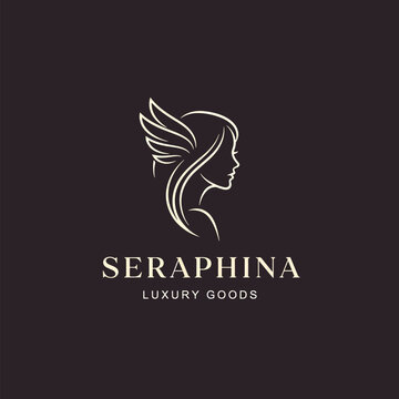 Elegant Seraphina luxury goods brand logo with angel woman profile icon.