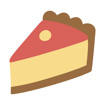 Slice of pie with red topping and yellow filling