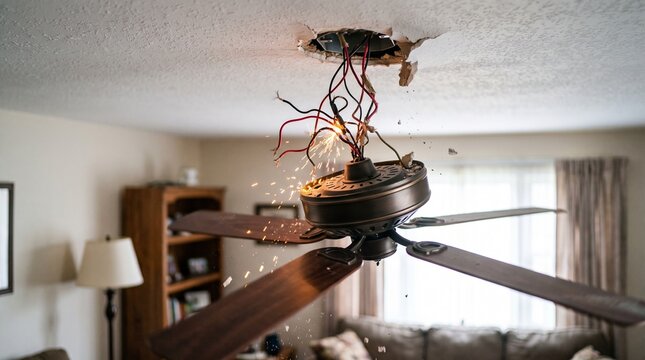 Ceiling Fan Wiring Exposed During Installation or Repair.